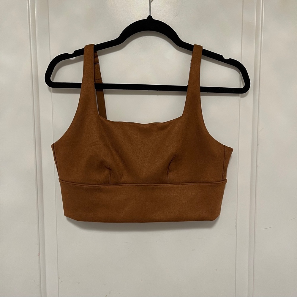 Spanx Faux Suede Crop Top Caramel Brown‎ Longline Square Neck Size Large - Picture 13 of 14